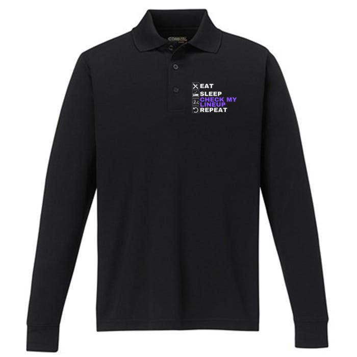 Eat Sleep Check My Lineup Repeat Fantasy Football Design Fantasy Football Wizard Performance Long Sleeve Polo