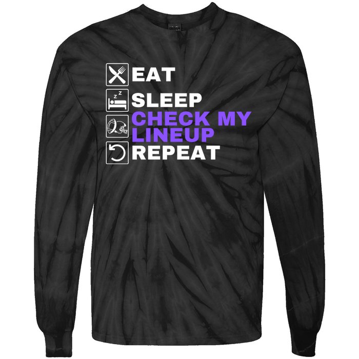 Eat Sleep Check My Lineup Repeat Fantasy Football Design Fantasy Football Wizard Tie-Dye Long Sleeve Shirt