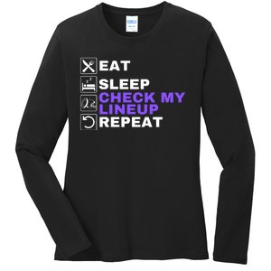 Eat Sleep Check My Lineup Repeat Fantasy Football Design Fantasy Football Wizard Ladies Long Sleeve Shirt