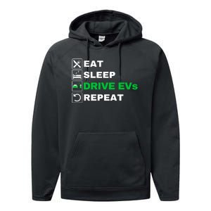 Eat Sleep Drive EVs, Drive Electric, Funny Electric Vehicle Performance Fleece Hoodie