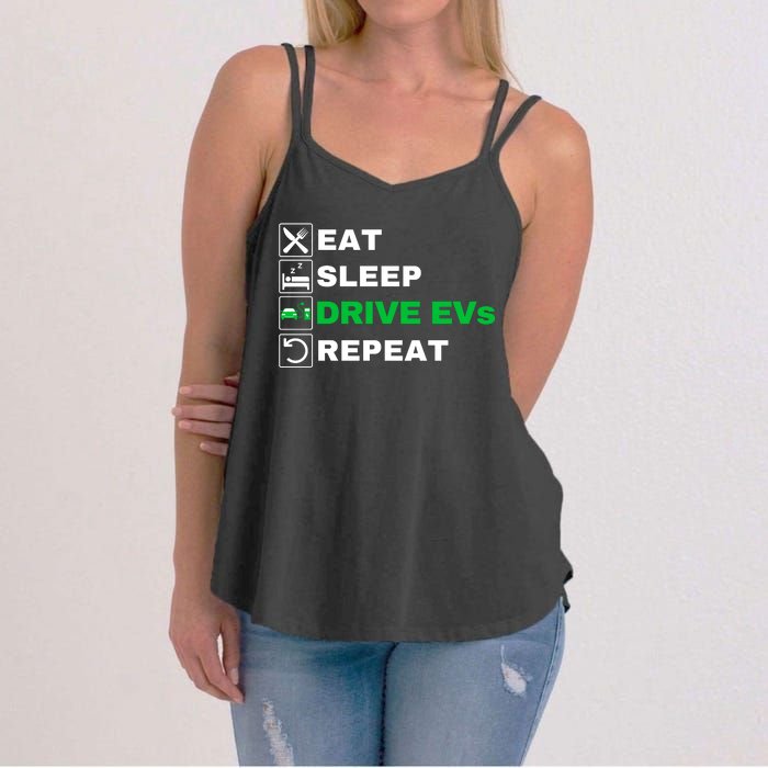 Eat Sleep Drive EVs, Drive Electric, Funny Electric Vehicle Women's Strappy Tank