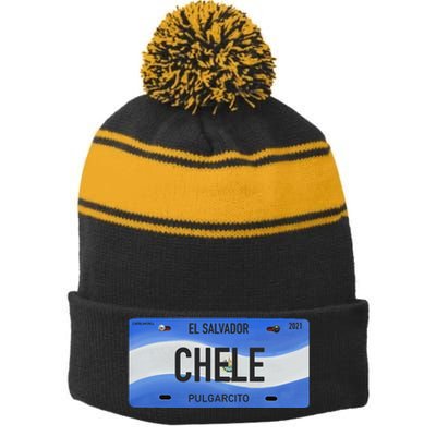 El Salvador Design With Typical Phrases Chele Stripe Pom Pom Beanie