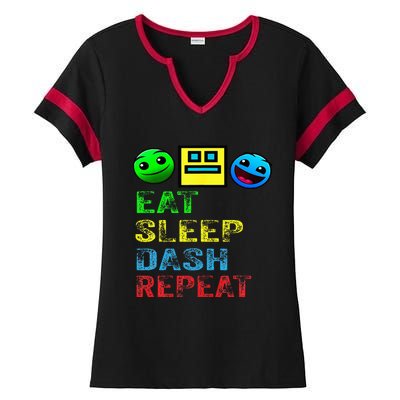 Eat Sleep Dash Repeat Video Game Geometry Ladies Halftime Notch Neck Tee