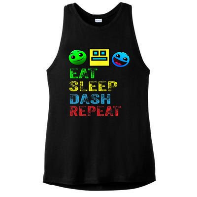 Eat Sleep Dash Repeat Video Game Geometry Ladies PosiCharge Tri-Blend Wicking Tank