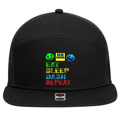 Eat Sleep Dash Repeat Video Game Geometry 7 Panel Mesh Trucker Snapback Hat