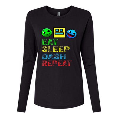 Eat Sleep Dash Repeat Video Game Geometry Womens Cotton Relaxed Long Sleeve T-Shirt