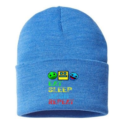 Eat Sleep Dash Repeat Video Game Geometry Sustainable Knit Beanie