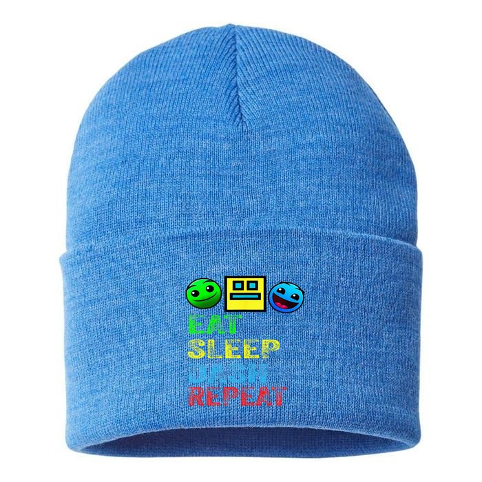 Eat Sleep Dash Repeat Video Game Geometry Sustainable Knit Beanie