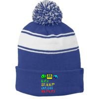 Eat Sleep Dash Repeat Video Game Geometry Stripe Pom Pom Beanie