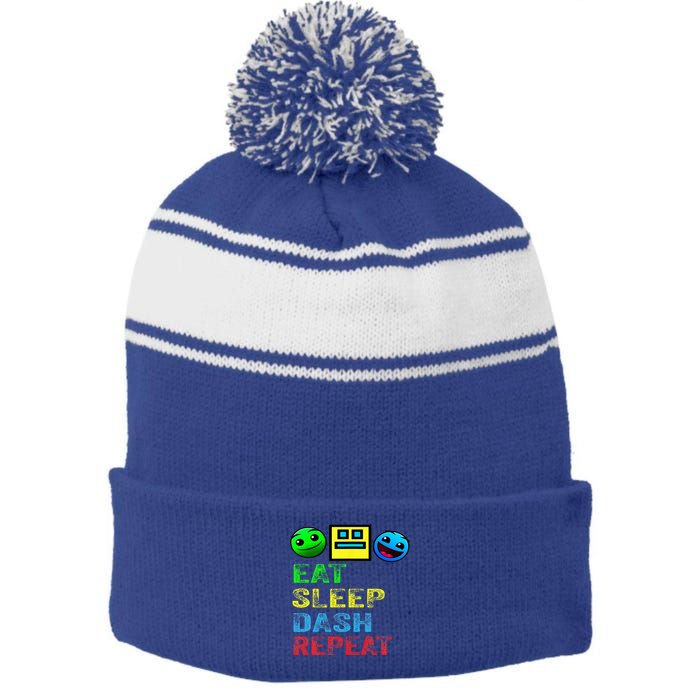 Eat Sleep Dash Repeat Video Game Geometry Stripe Pom Pom Beanie