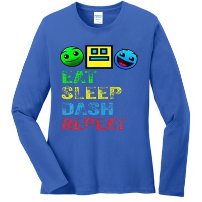 Eat Sleep Dash Repeat Video Game Geometry Ladies Long Sleeve Shirt