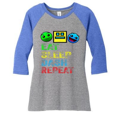 Eat Sleep Dash Repeat Video Game Geometry Women's Tri-Blend 3/4-Sleeve Raglan Shirt