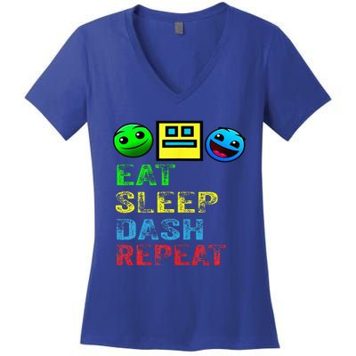 Eat Sleep Dash Repeat Video Game Geometry Women's V-Neck T-Shirt