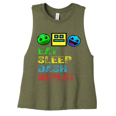 Eat Sleep Dash Repeat Video Game Geometry Women's Racerback Cropped Tank