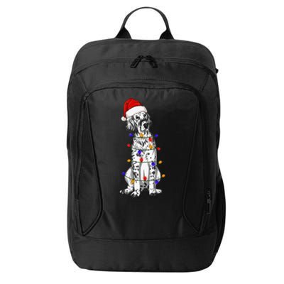 English Setter Dog Christmas Wearing Hat Santa Lights City Backpack