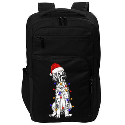 English Setter Dog Christmas Wearing Hat Santa Lights Impact Tech Backpack