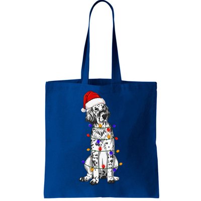 English Setter Dog Christmas Wearing Hat Santa Lights Tote Bag