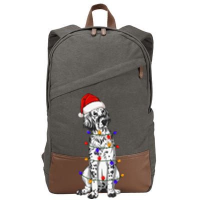 English Setter Dog Christmas Wearing Hat Santa Lights Cotton Canvas Backpack