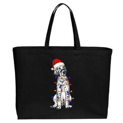 English Setter Dog Christmas Wearing Hat Santa Lights Cotton Canvas Jumbo Tote