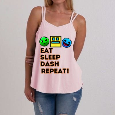 Eat Sleep Dash Repeat Video Game Geometry Video Gamer Women's Strappy Tank