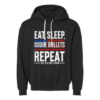 Eat Sleep Dodge Bullets Repeat Military Police Soldier Garment-Dyed Fleece Hoodie