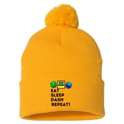 Eat Sleep Dash Repeat Video Game Geometry Pom Pom 12in Knit Beanie