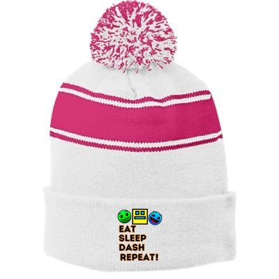 Eat Sleep Dash Repeat Video Game Geometry Stripe Pom Pom Beanie