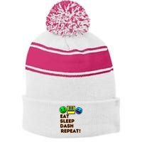 Eat Sleep Dash Repeat Video Game Geometry Stripe Pom Pom Beanie
