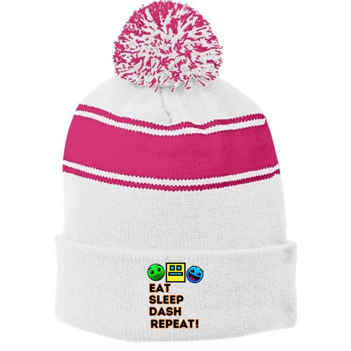 Eat Sleep Dash Repeat Video Game Geometry Stripe Pom Pom Beanie