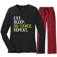 Eat Sleep Do Taxes Repeat Accountant Accounting Funny Cpa Women's Long Sleeve Flannel Pajama Set 