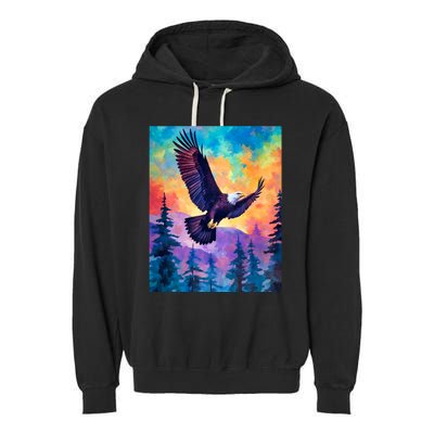 Eagle Spirit Designs Majestic Eagle Silhouette: Freedoms Colors Garment-Dyed Fleece Hoodie