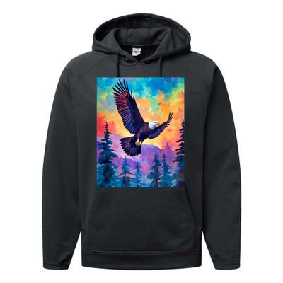 Eagle Spirit Designs Majestic Eagle Silhouette: Freedoms Colors Performance Fleece Hoodie