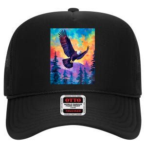 Eagle Spirit Designs Majestic Eagle Silhouette: Freedoms Colors High Crown Mesh Back Trucker Hat