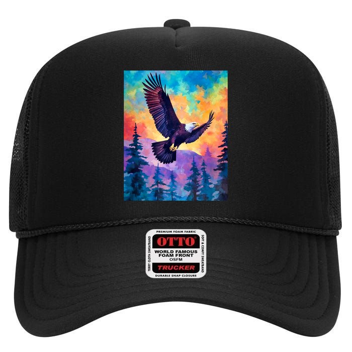 Eagle Spirit Designs Majestic Eagle Silhouette: Freedoms Colors High Crown Mesh Back Trucker Hat