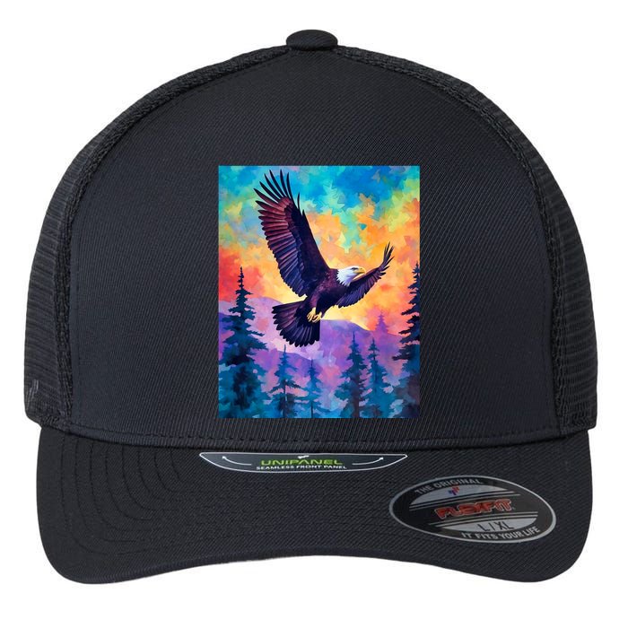 Eagle Spirit Designs Majestic Eagle Silhouette: Freedoms Colors Flexfit Unipanel Trucker Cap