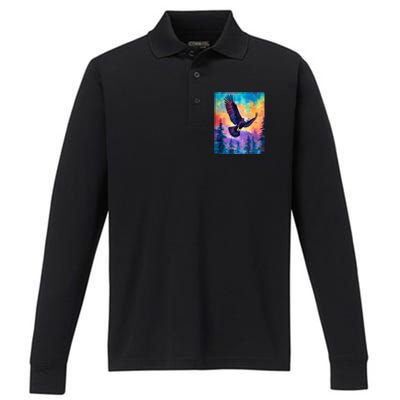 Eagle Spirit Designs Majestic Eagle Silhouette: Freedoms Colors Performance Long Sleeve Polo