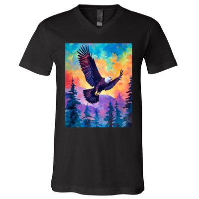 Eagle Spirit Designs Majestic Eagle Silhouette: Freedoms Colors V-Neck T-Shirt