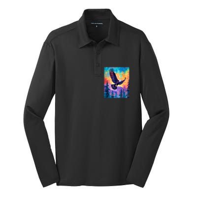 Eagle Spirit Designs Majestic Eagle Silhouette: Freedoms Colors Silk Touch Performance Long Sleeve Polo