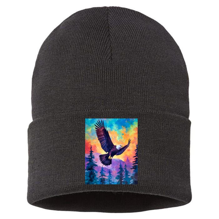 Eagle Spirit Designs Majestic Eagle Silhouette: Freedoms Colors Sustainable Knit Beanie