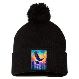 Eagle Spirit Designs Majestic Eagle Silhouette: Freedoms Colors Pom Pom 12in Knit Beanie