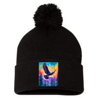 Eagle Spirit Designs Majestic Eagle Silhouette: Freedoms Colors Pom Pom 12in Knit Beanie