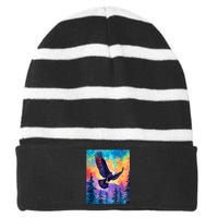 Eagle Spirit Designs Majestic Eagle Silhouette: Freedoms Colors Striped Beanie with Solid Band