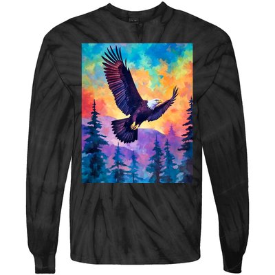 Eagle Spirit Designs Majestic Eagle Silhouette: Freedoms Colors Tie-Dye Long Sleeve Shirt