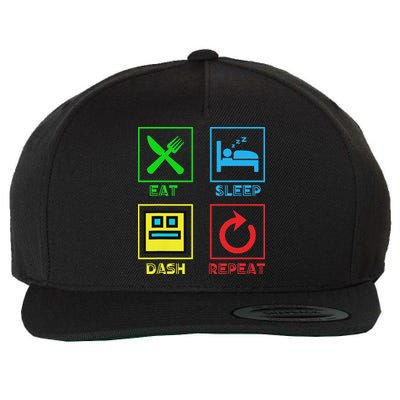 Eat Sleep Dash Repeat Video Game Geometry Video Gamer Wool Snapback Cap