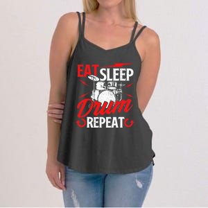 Eat Sleep Drum Repeat Drummer Drumming Band Lover Women's Strappy Tank