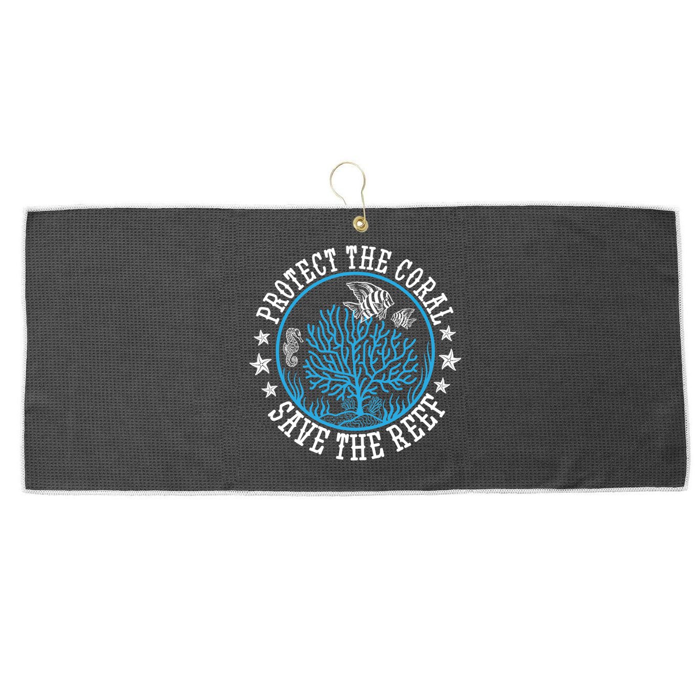Environtal Saying Diver Protect The Coral Save The Reef Gift Large Microfiber Waffle Golf Towel