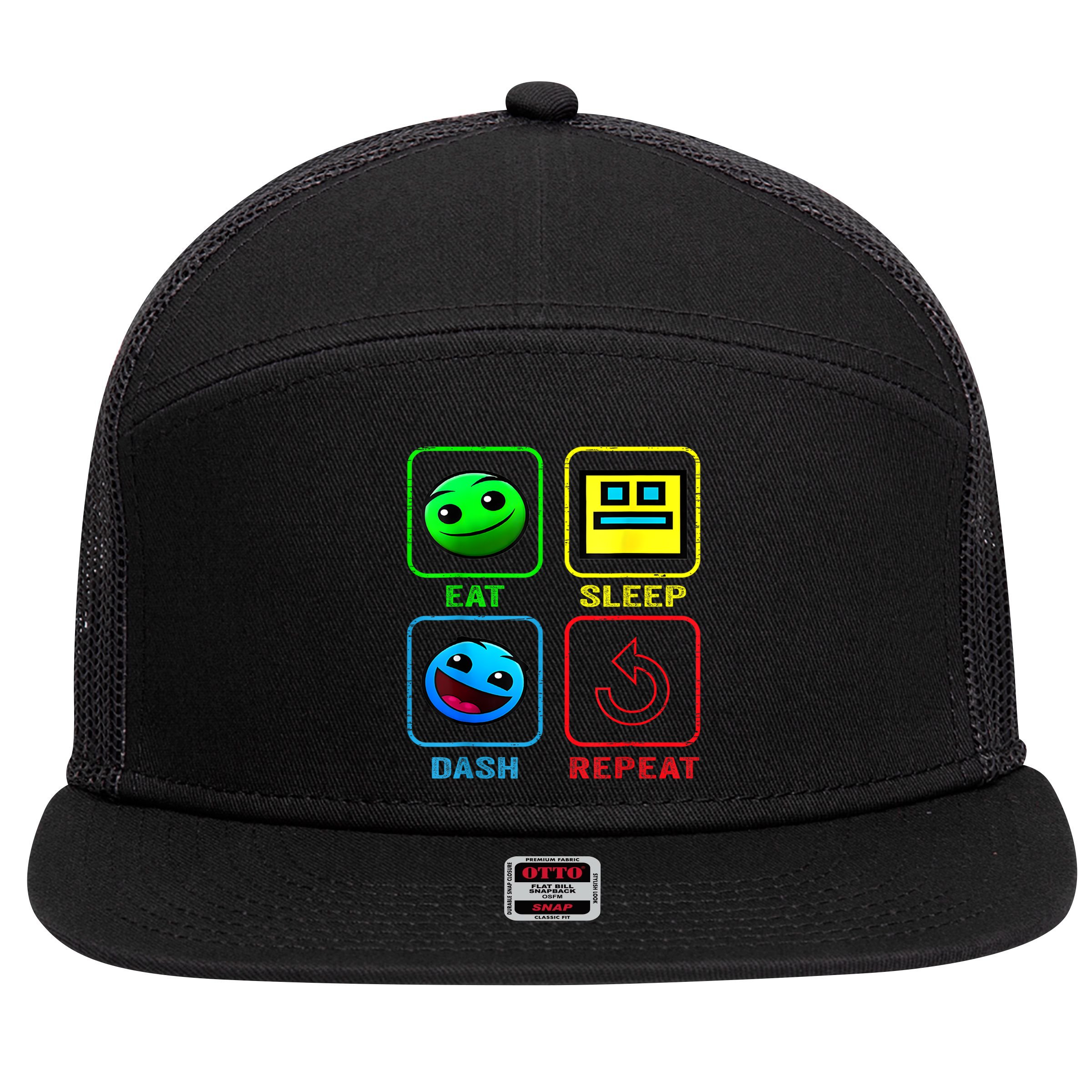 Eat Sleep Dash Repeat Video Game Geometry Video Gamer Cool Gift 7 Panel Mesh Trucker Snapback Hat