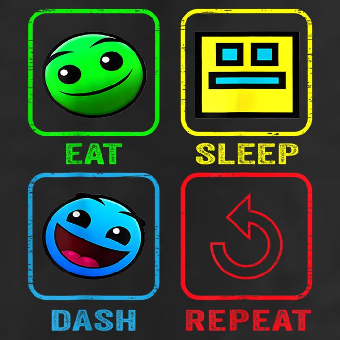 Eat Sleep Dash Repeat Video Game Geometry Video Gamer Cool Gift 7 Panel Mesh Trucker Snapback Hat