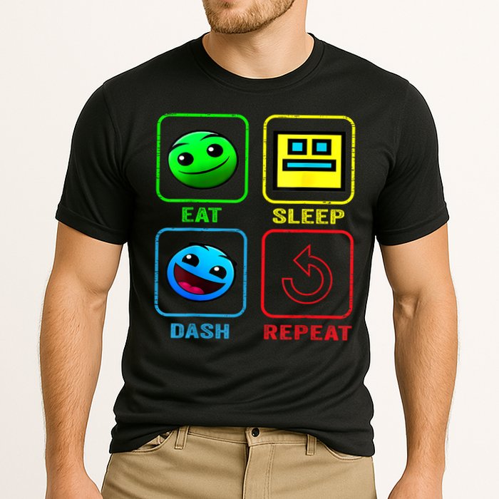 Eat Sleep Dash Repeat Video Game Geometry Video Gamer Cool Gift Cooling Performance Crew T-Shirt