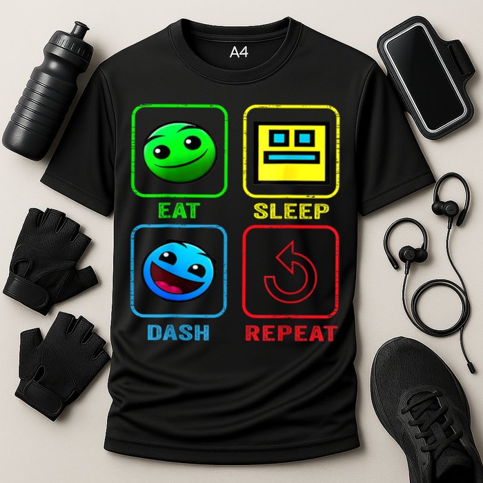 Eat Sleep Dash Repeat Video Game Geometry Video Gamer Cool Gift Cooling Performance Crew T-Shirt